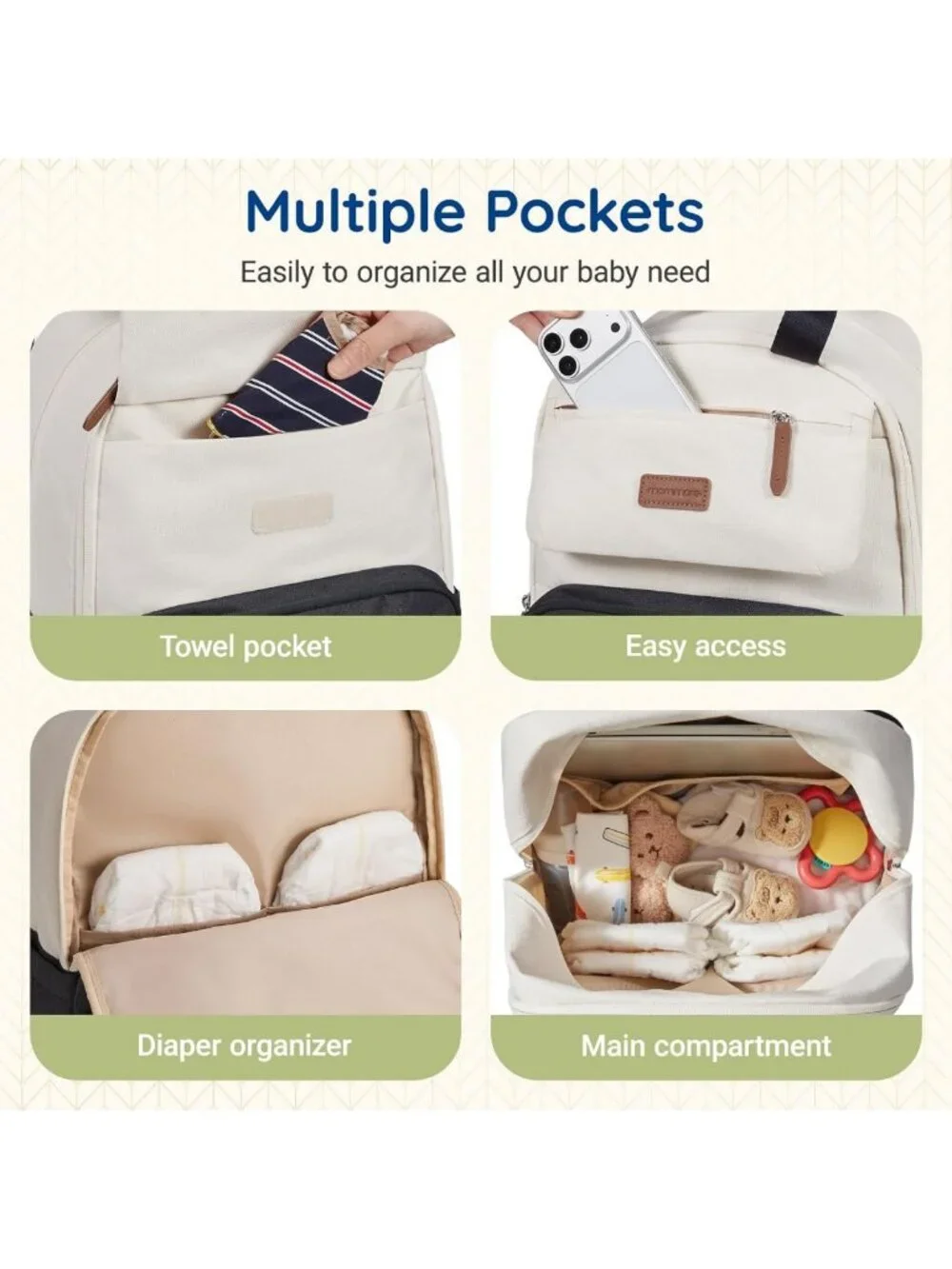 Stylish Diaper Bag Backpack with Changing Pad, Insulated Pockets & Stroller